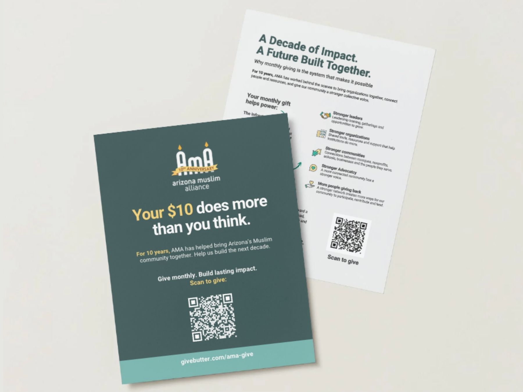 Monthly giving flier, front and back, Arizona Muslim Alliance